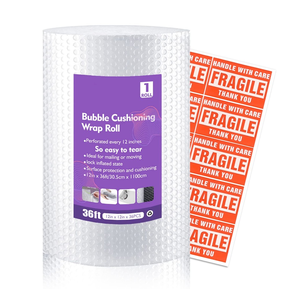 Nylon Bubble Packing Wrap 12X36 Ft, Perforated, Moving Box Liner