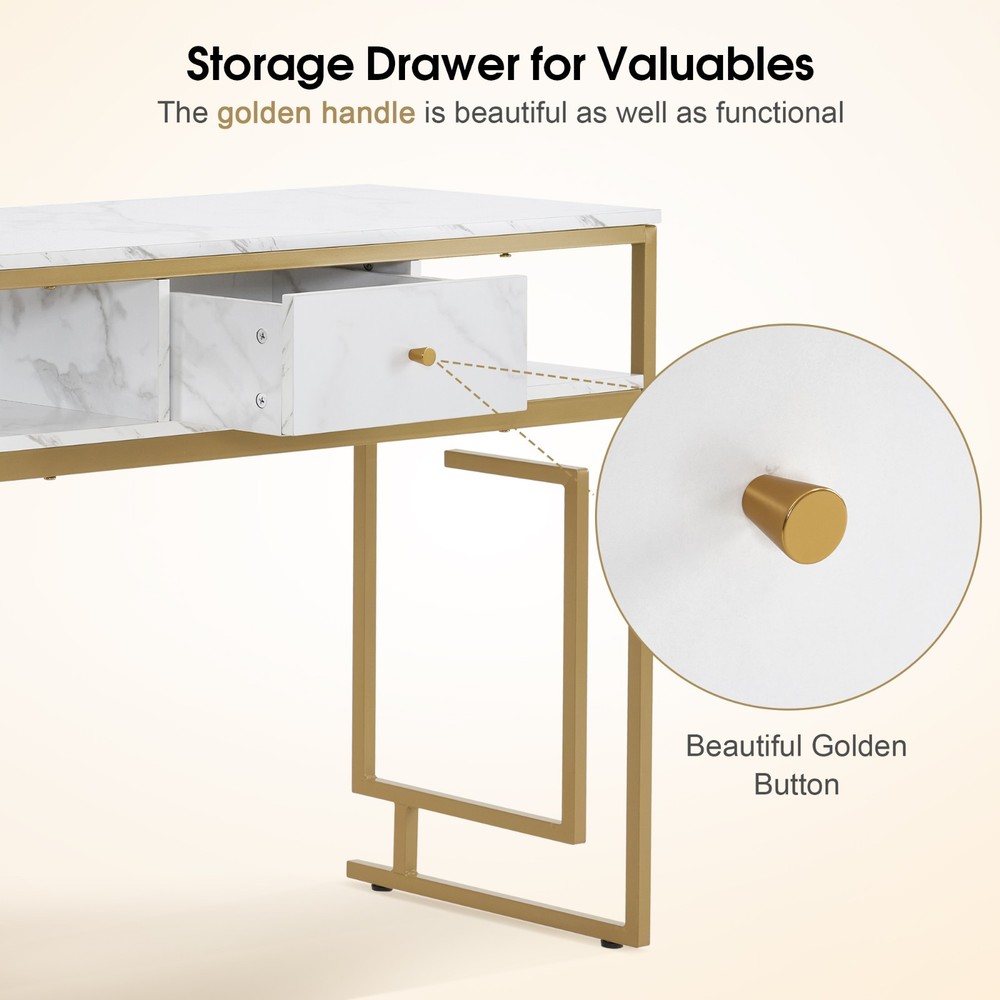 Multi-purpose Marbling Panels Rack Manicure Table with Storage Drawer Nail Desk