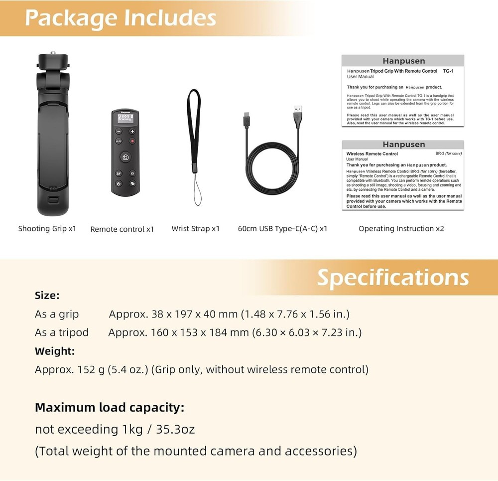 for SONY Camera Tripod Grip with Rechargeable Remote Control Wireless Mount