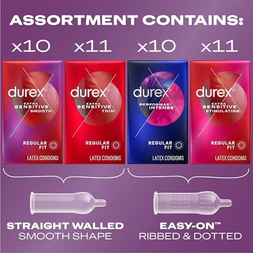 Durex Pleasure Pack Assorted Condoms 42 Count Lubricated Regular Fit