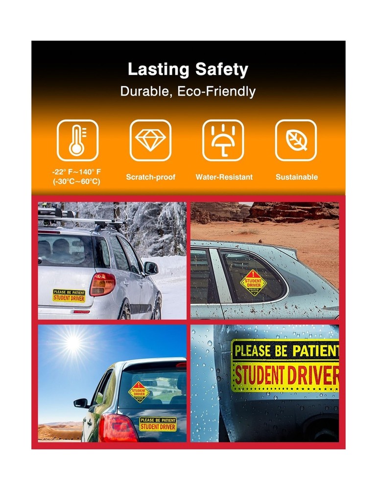 5pcs Student Driver Sticker (Non-Magnet) – Reusable, Reflective 'Please Be