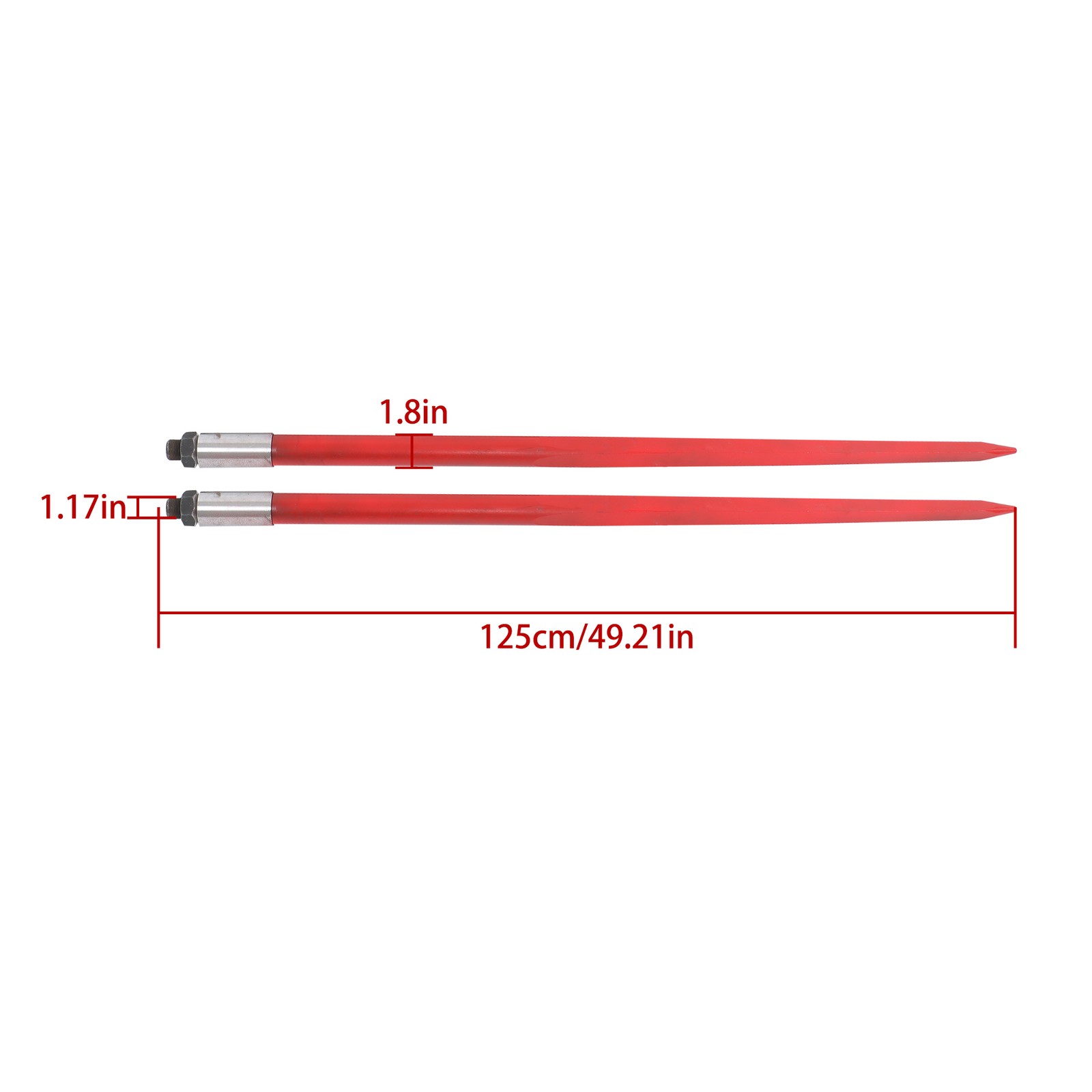 2Pcs Hay Bale Spear 49in Tractor Loader Spike Fork, Red