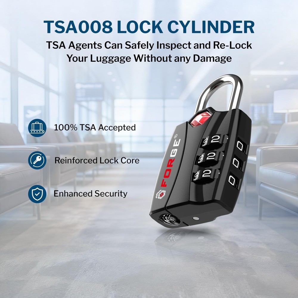 Forge Open Alert TSA Approved Luggage Locks 3 Digit Combination, Easy Read D...