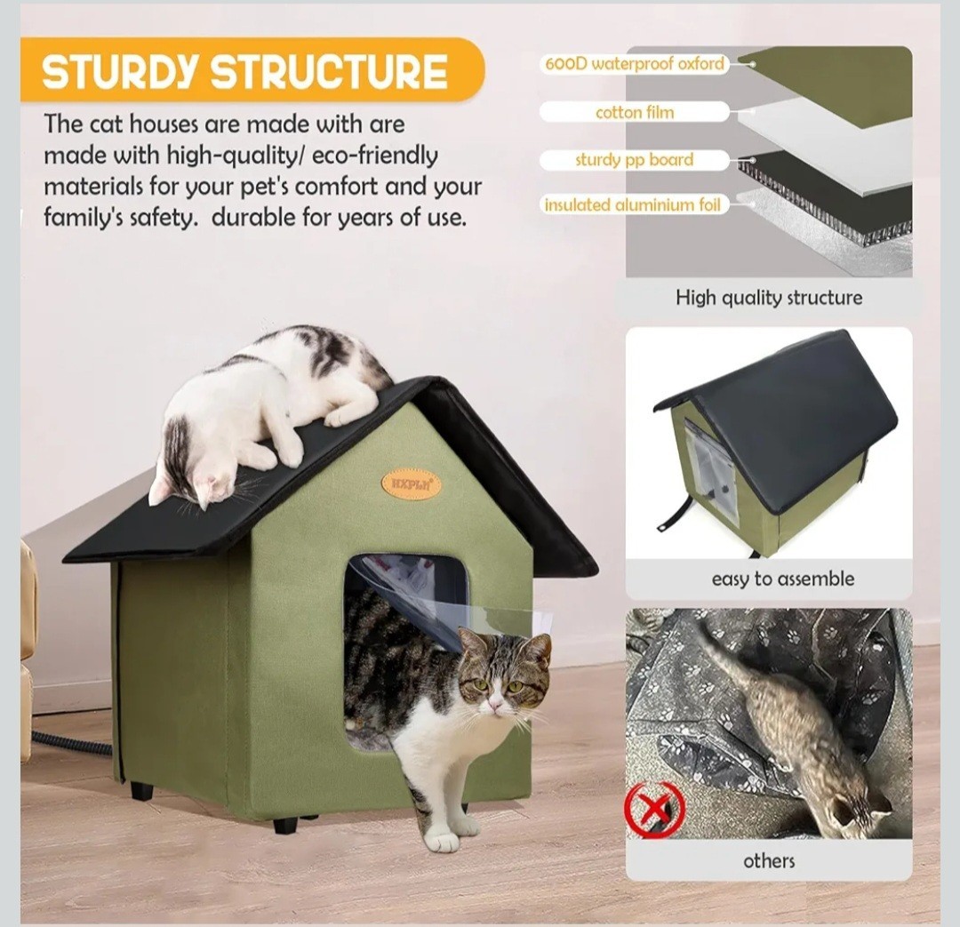 HXPLN Heated Cat House - Elevated Weatherproof Insulated Heated Outdoor Cat...