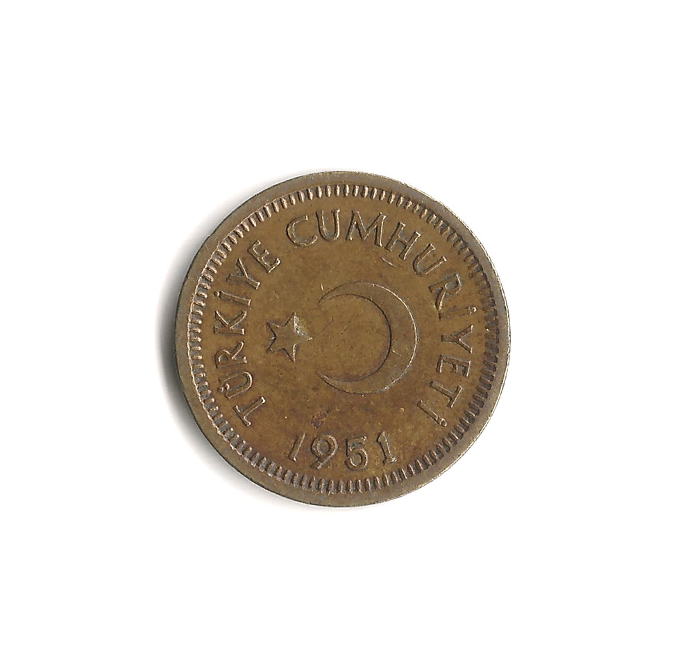 1951 Turkey - 5 Kurus - 537 - Brass - 2.2g