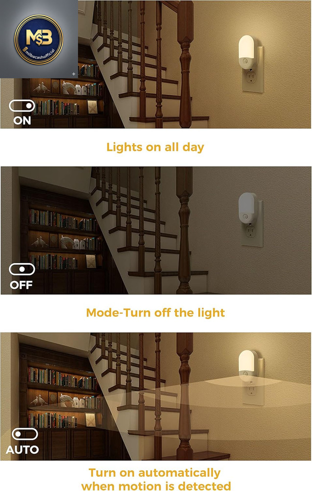 Motion Sensor Night Light, 2-Pack, Warm White, Adjustable Brightness
