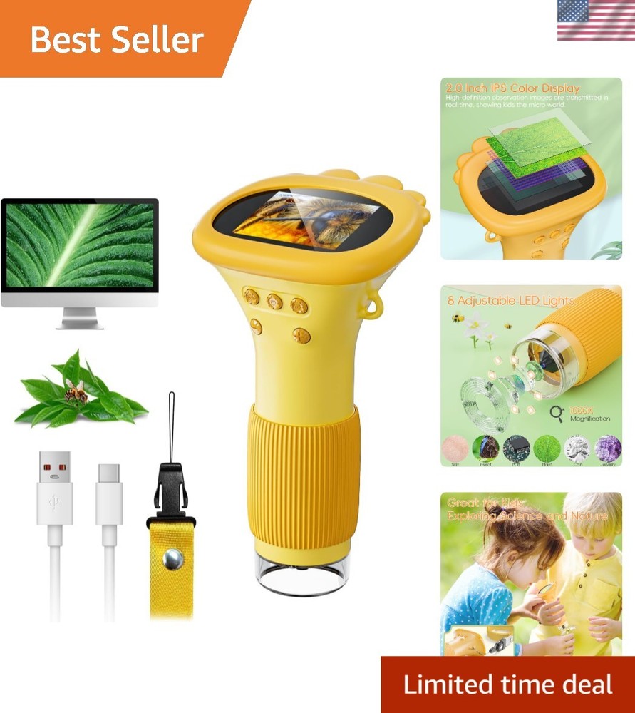 Microscope for Kids, 1000X Handheld Digital Miniscope with 2.0" Screen,