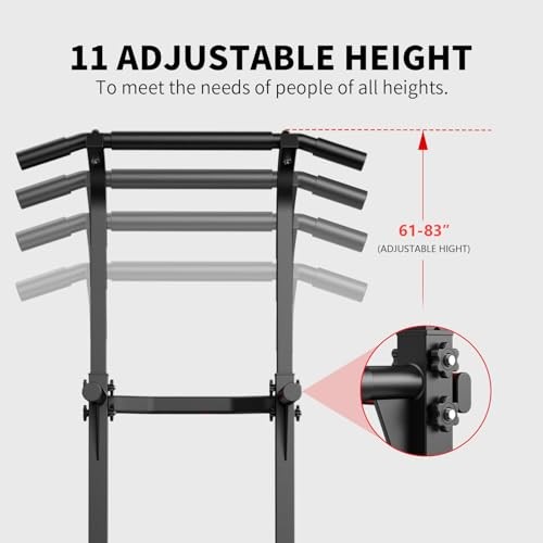 Pull Up Bar Dip Bar Squat Rack Workout Dip Station Height Adjustable Black