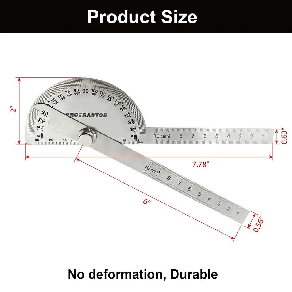 Stainless Steel Angle Protractor -180° Two Arm Ruler Adjustable Finder Angle ...