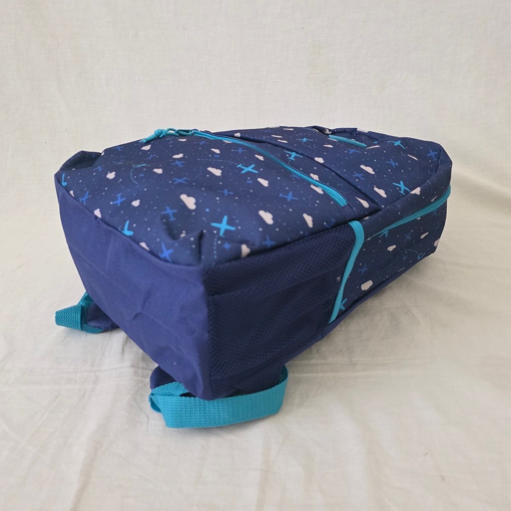 NWOT! Lightweight Dark Blue Backpack w/Planes & Clouds Design & Bottle Pockets