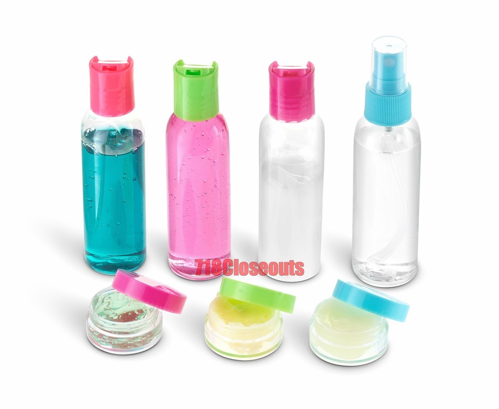 8pc Mini Travel Plastic Transparent Empty Toiletry Bottle & Makeup Container Zip