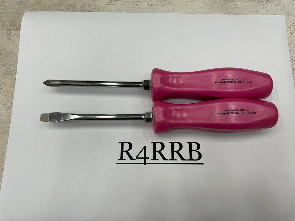 Snap-on Tools NEW 2pc PEARL PINK Hard Handle Flat Phillips Head Screwdriver Set