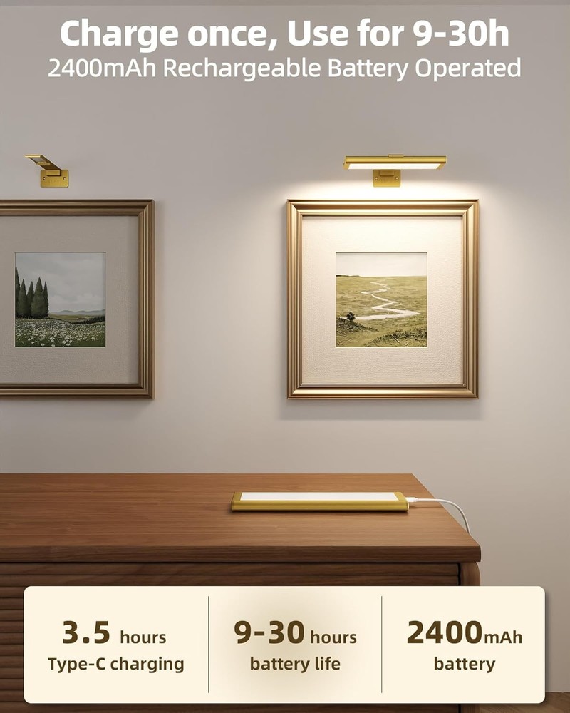 3 Wireless Picture Light for Wall: 8" Rechargeable Art Light with Remote & Timer