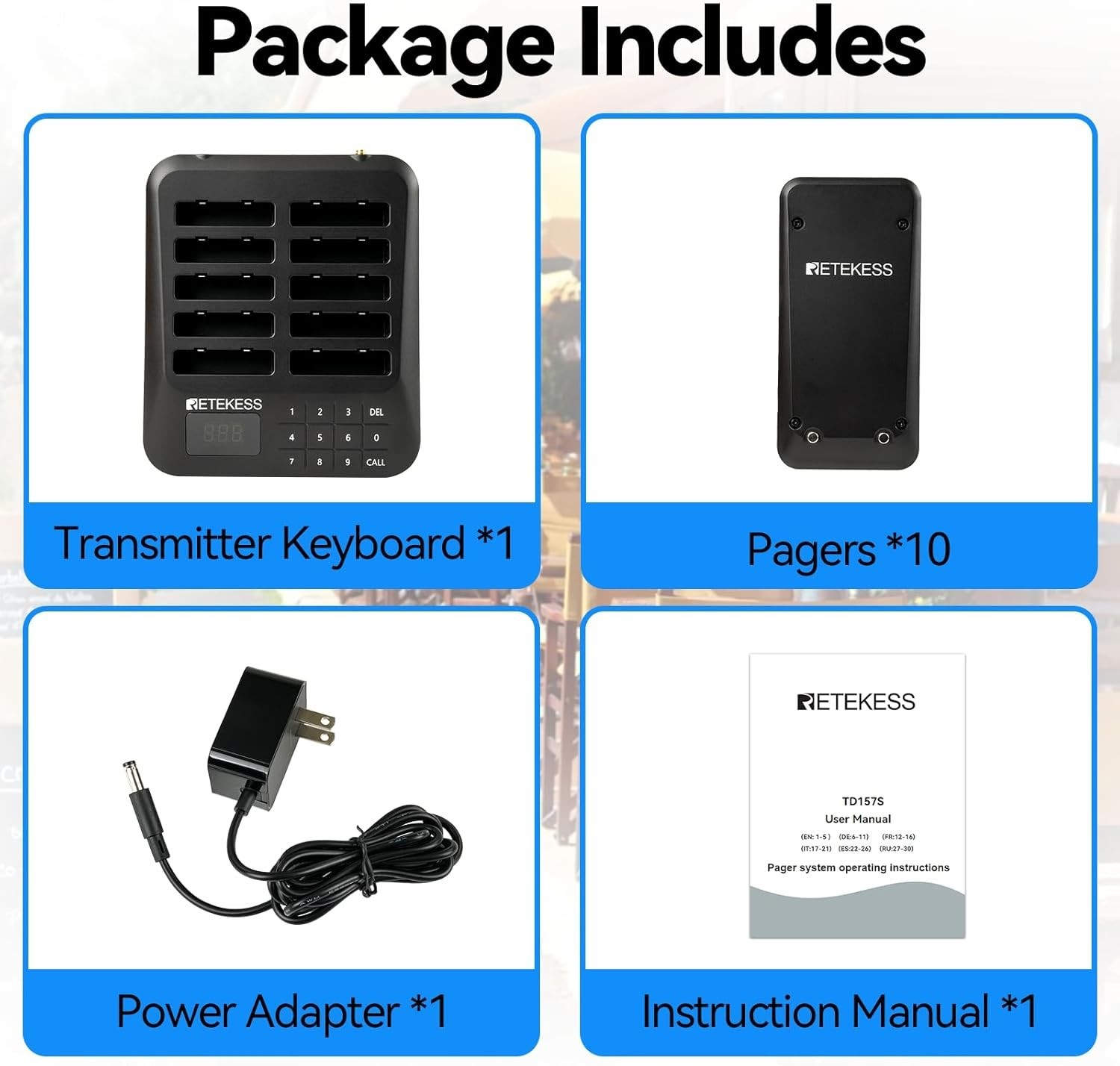 Retekess TD157 Restaurant Pager System 10 Pagers 984ft Range Wireless Buzzers