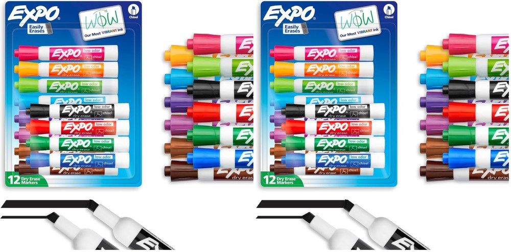 EXPO Low Odor Dry Erase Markers, Chisel Tip, Assorted, 12-Pack (2 Packs)