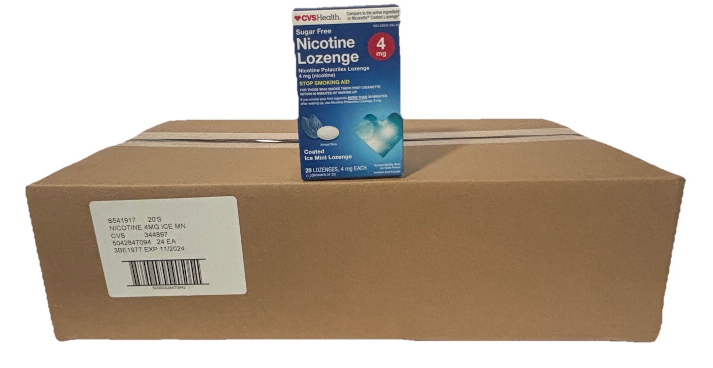 Case / 24 Box Of 20 CVS SUGAR FREE NICOTINE LOZENGE 4 mg ICE MINT 480 Total READ