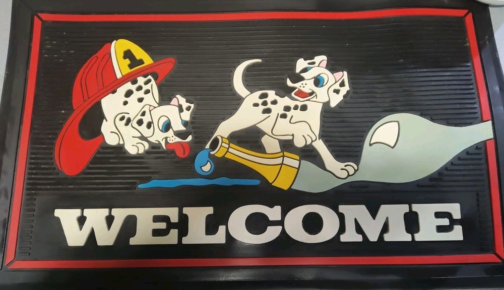 Vintage Firefighter Doormat Dalmatian