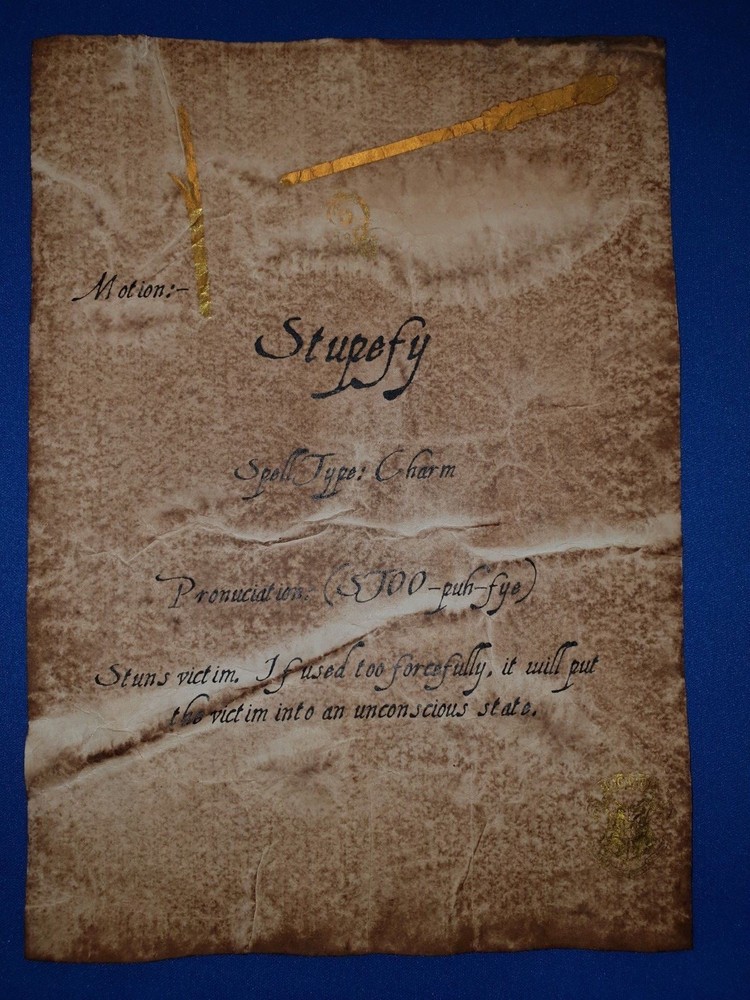 Harry Potter, Hogwarts Spell Sheets with gold leaf. Replica / prop.