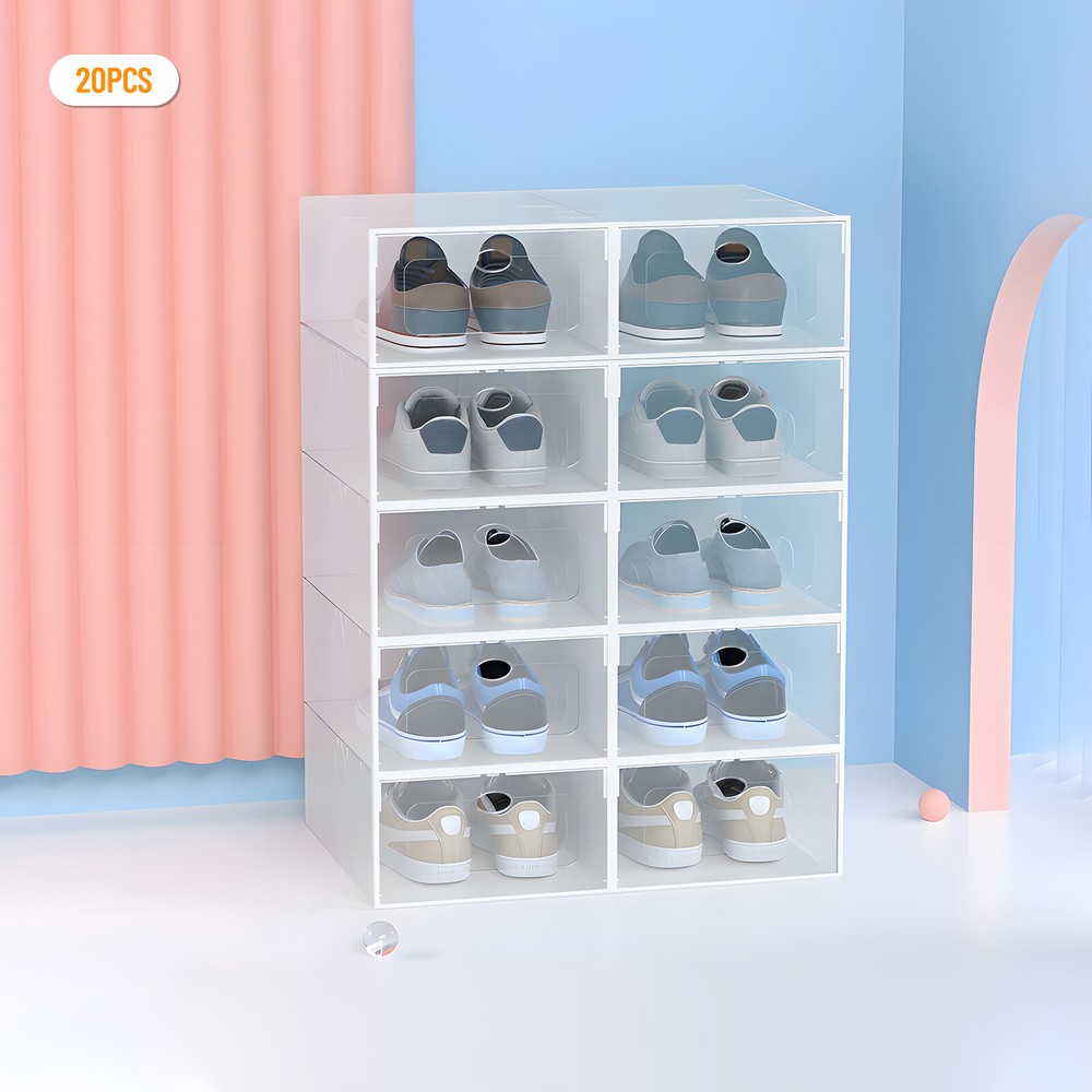 20Pcs Plastic Shoes Storage Box Stackable Display Case Sneaker Organizer Case