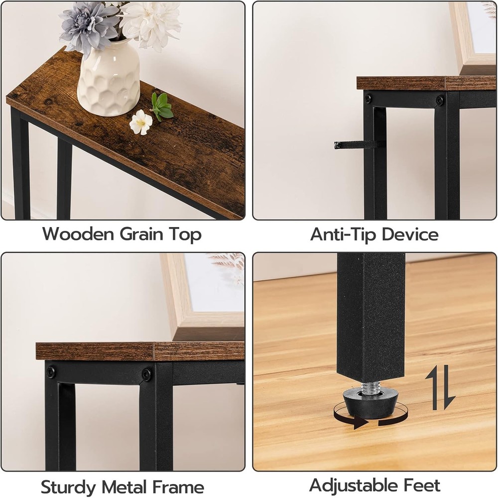 HOOBRO Skinny Console Table w/Charging Station Sofa Table Behind Couch Table