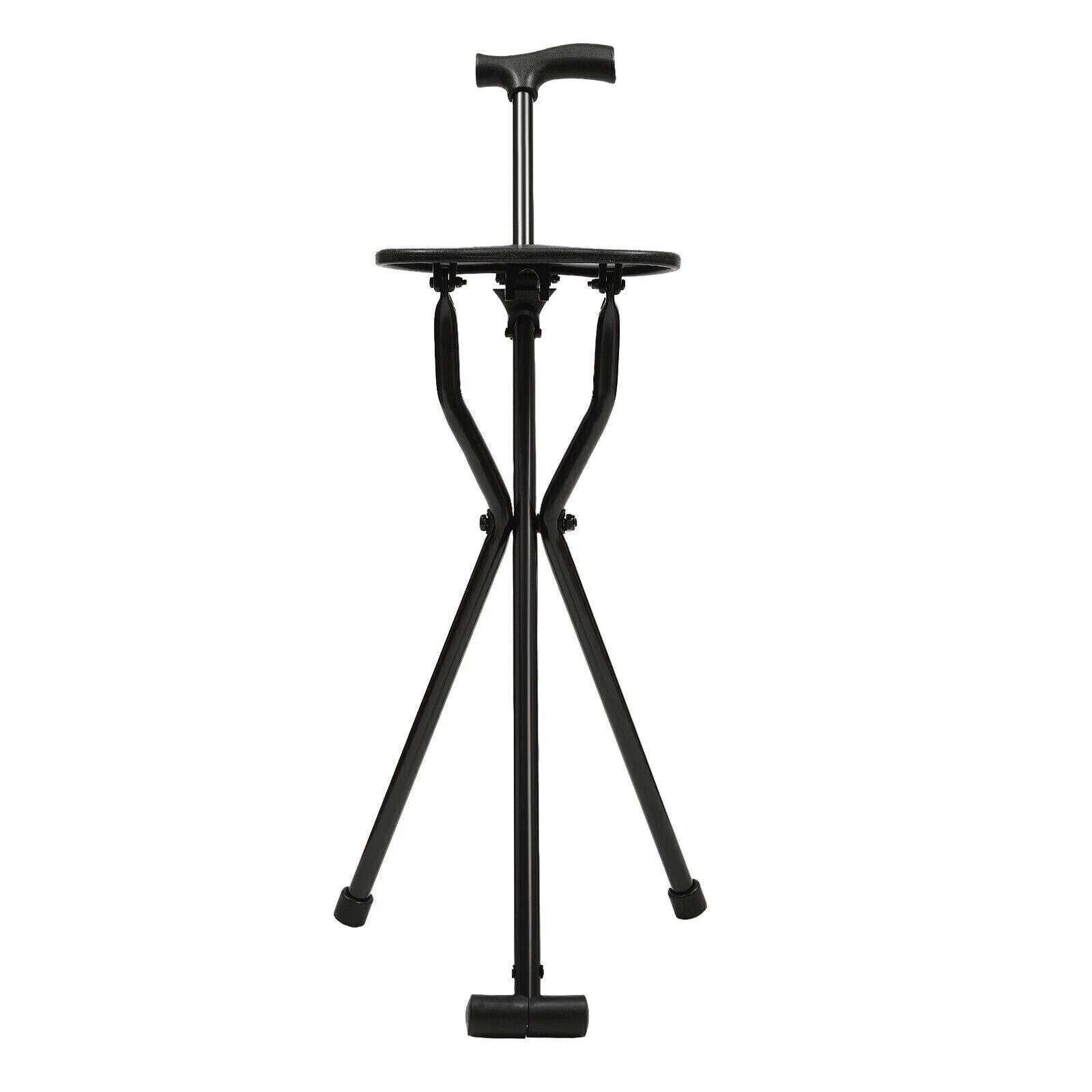 Folding Walking Cane with Tripod Chair Seat Stool Heavy Duty Adjustable Portable