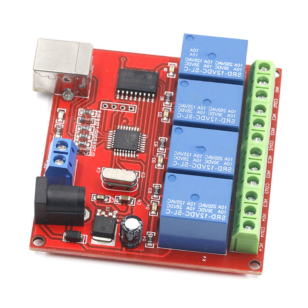 Compact 4 Channel USB Relay Module 71.6mm x 65.3mm for Embedded Automation