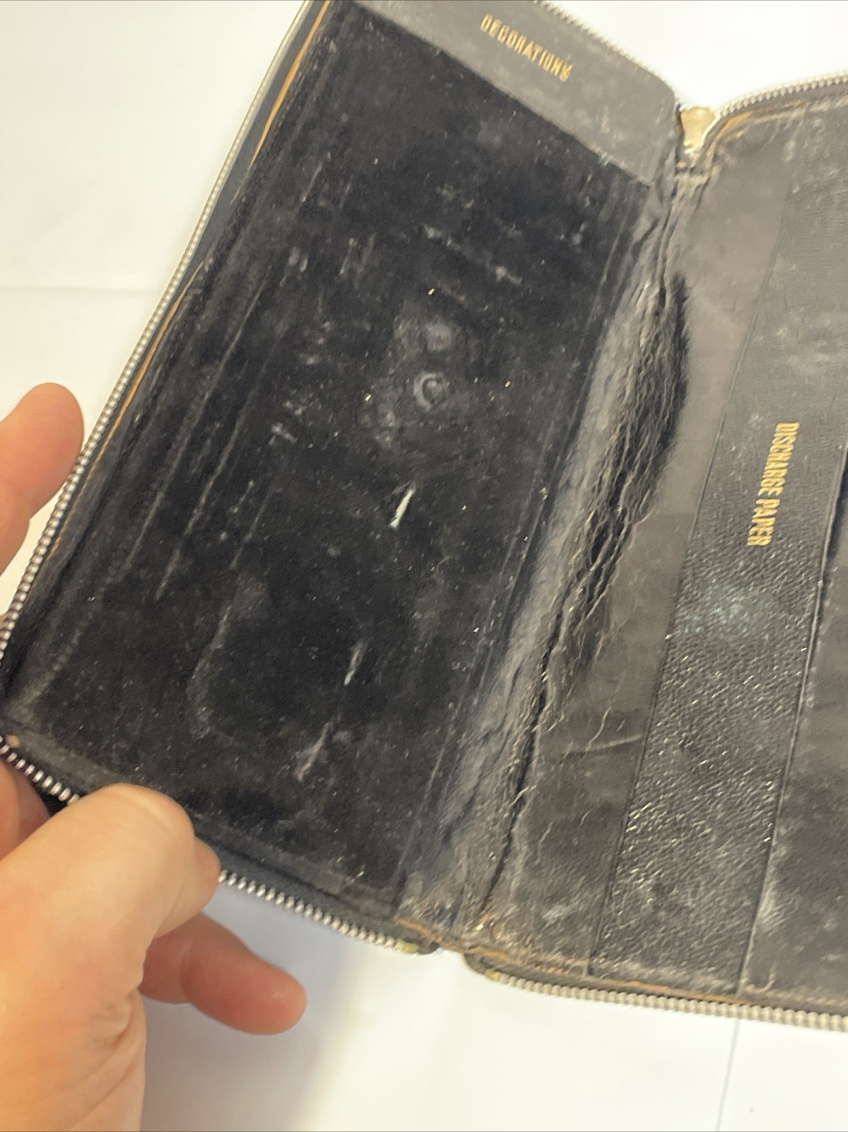 WW2 War Service Record Leather Wallet Diary Document Holder Black Zipper Vtg