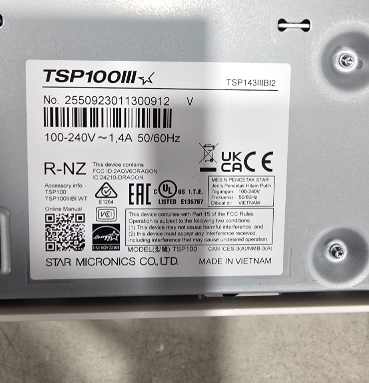 Star Micronics TSP143IIIBI2 WT US Wireless Thermal Printer (39474810)