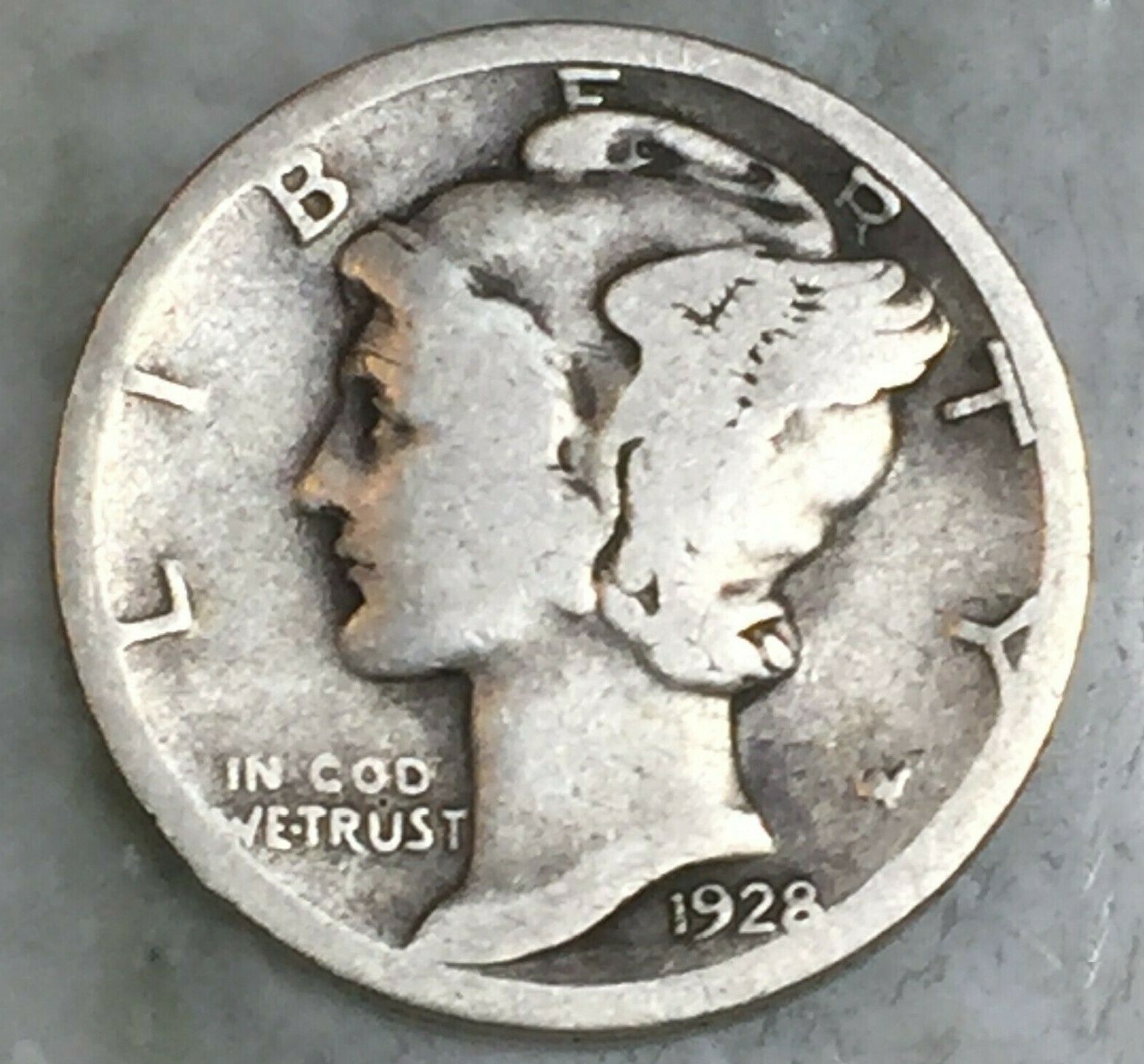 1928 P Mercury Dime circulated 90% Silver  Good  , Average circulated