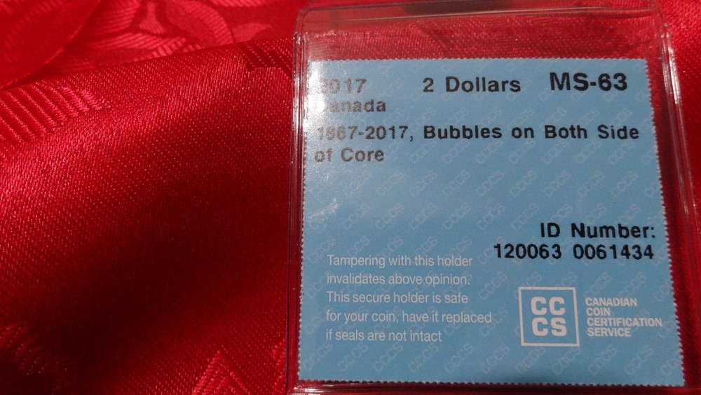 Rare Error- 1867-2017 Canada 150th Anniversary $2 Dollar Coin. Bubbles on Core