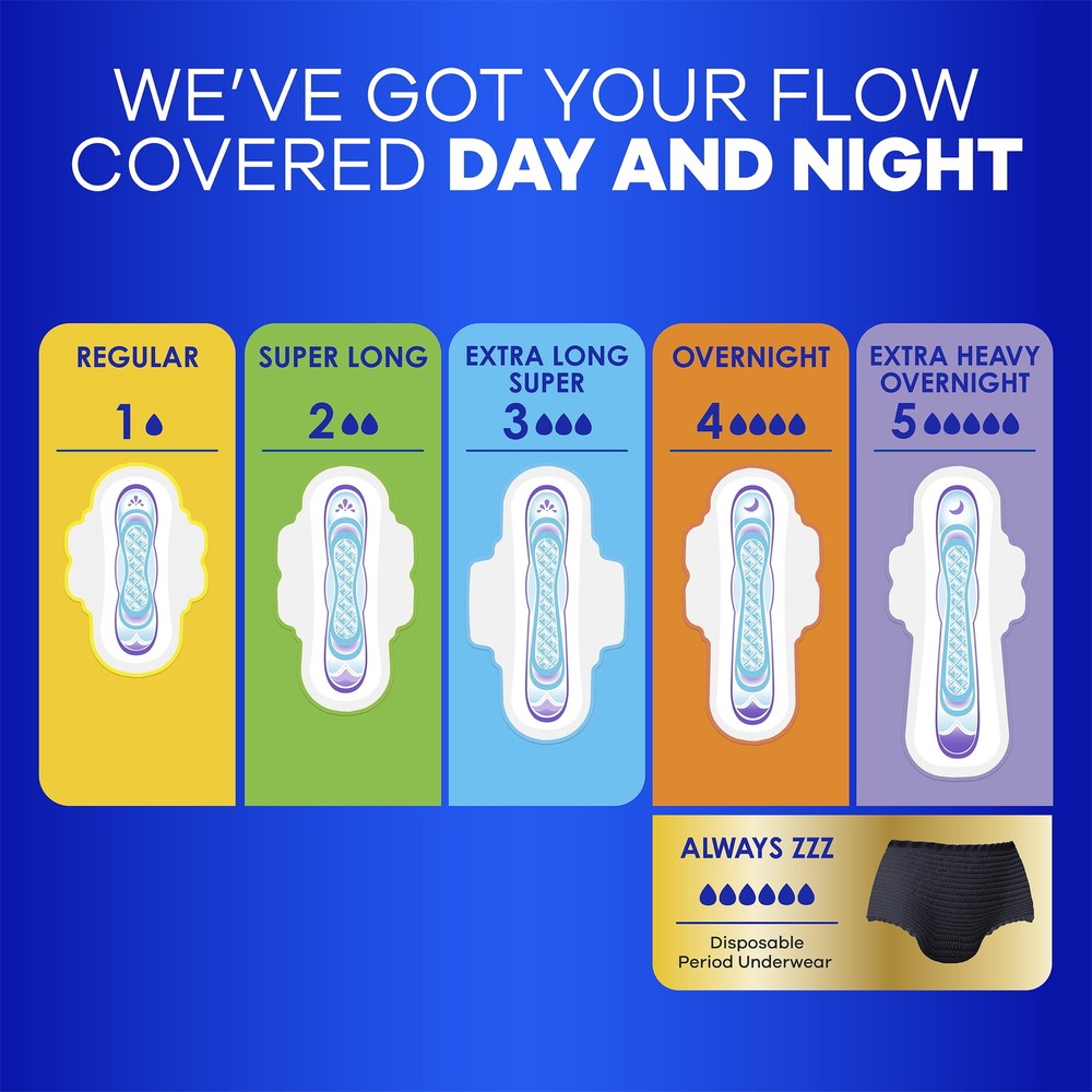 Always Ultra Thin Pads with Wings, Size 3, Extra Long Super Absorbency, 52 CT