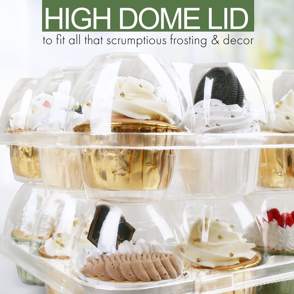 LotFancy (12 CountX12 Sets) Cupcake Containers with 144 Liners Thick Plastic