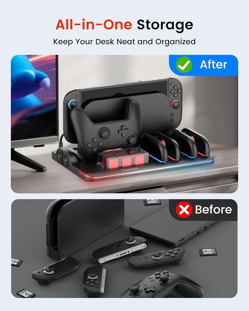 Cooling Fan Pro Controller & Joycons Charger for Switch 2 2025, Cool Down Joy...