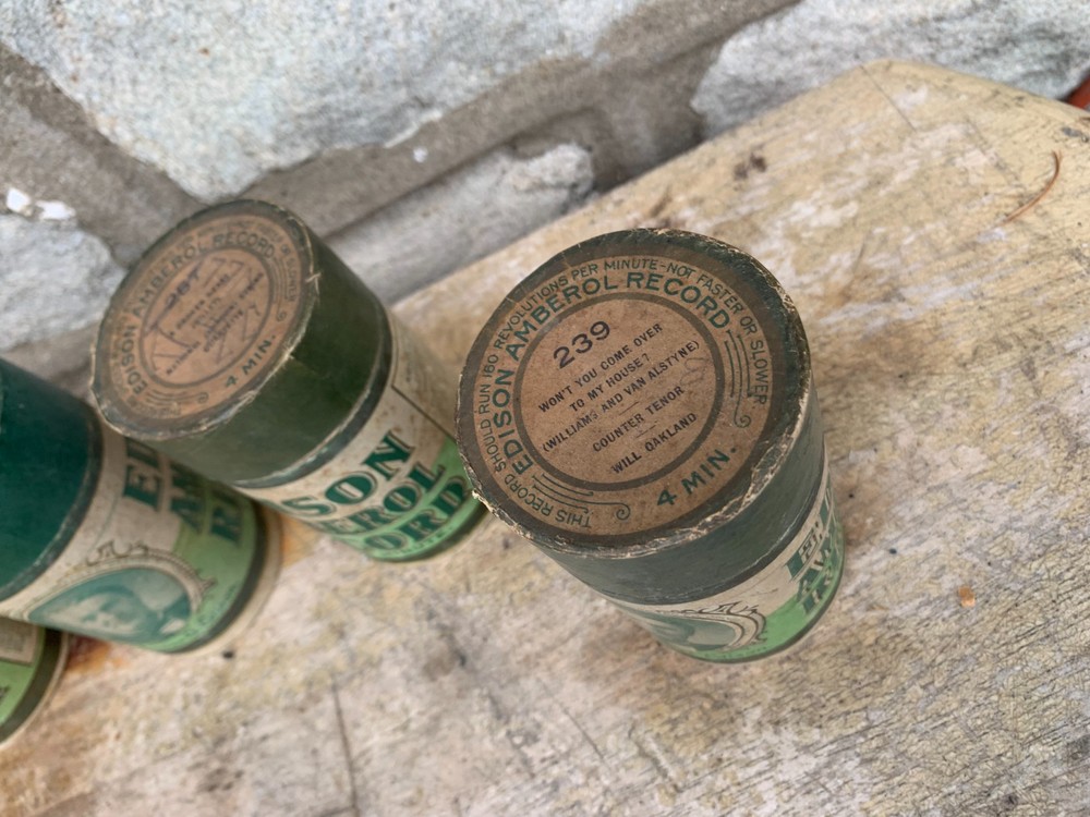 Five Antique Thomas Edison Amberol Cylinder Record With Cases UNTESTED AS IS