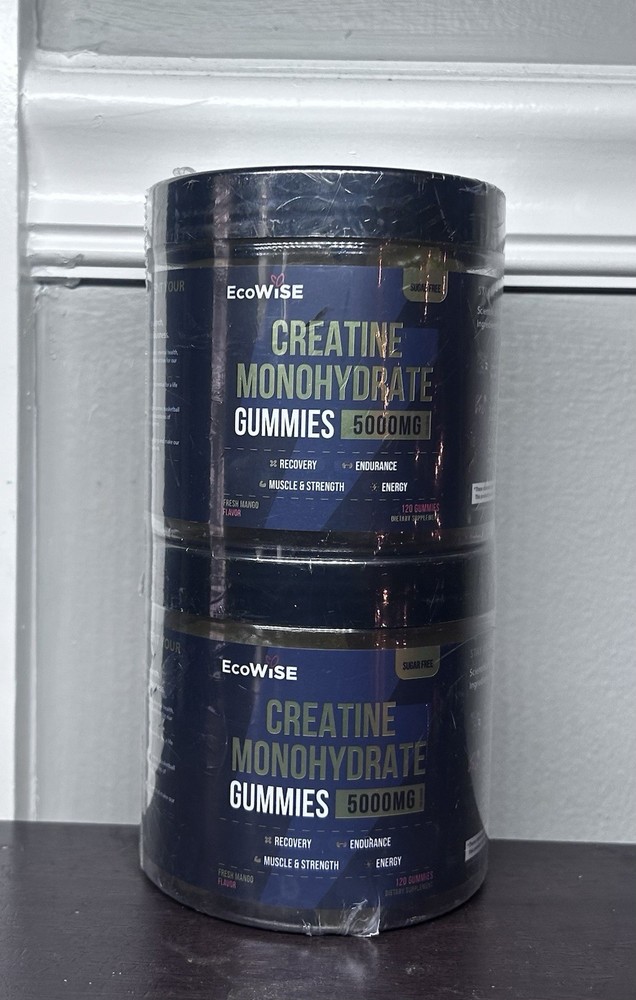 EcoWise Wellness 2 Pack Creatine Monohydrate Gummies 5000 mg Fresh Mango Flav...