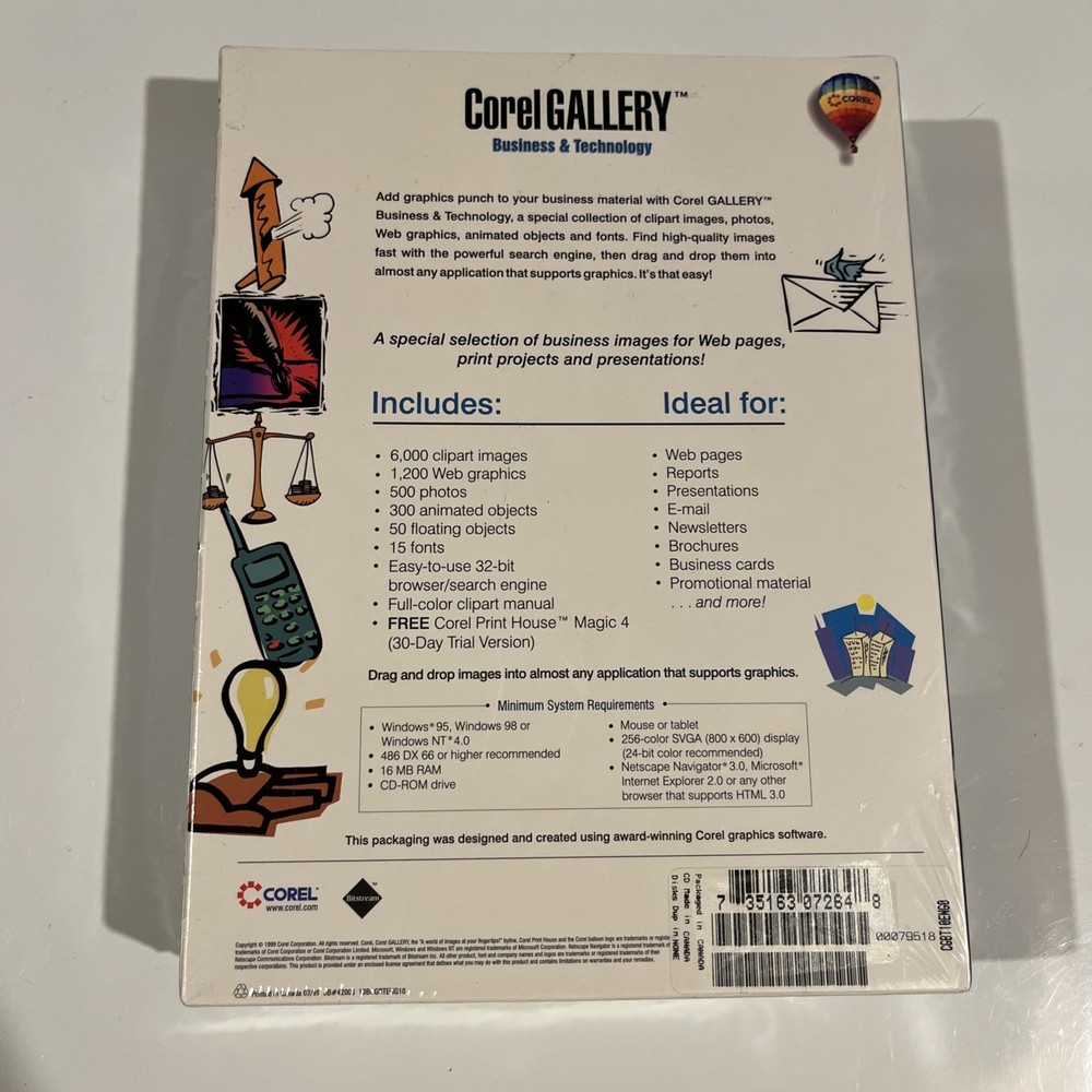 Corel Gallery Theme Pack – Business & Technology – Sealed NIB – Windows 95/98