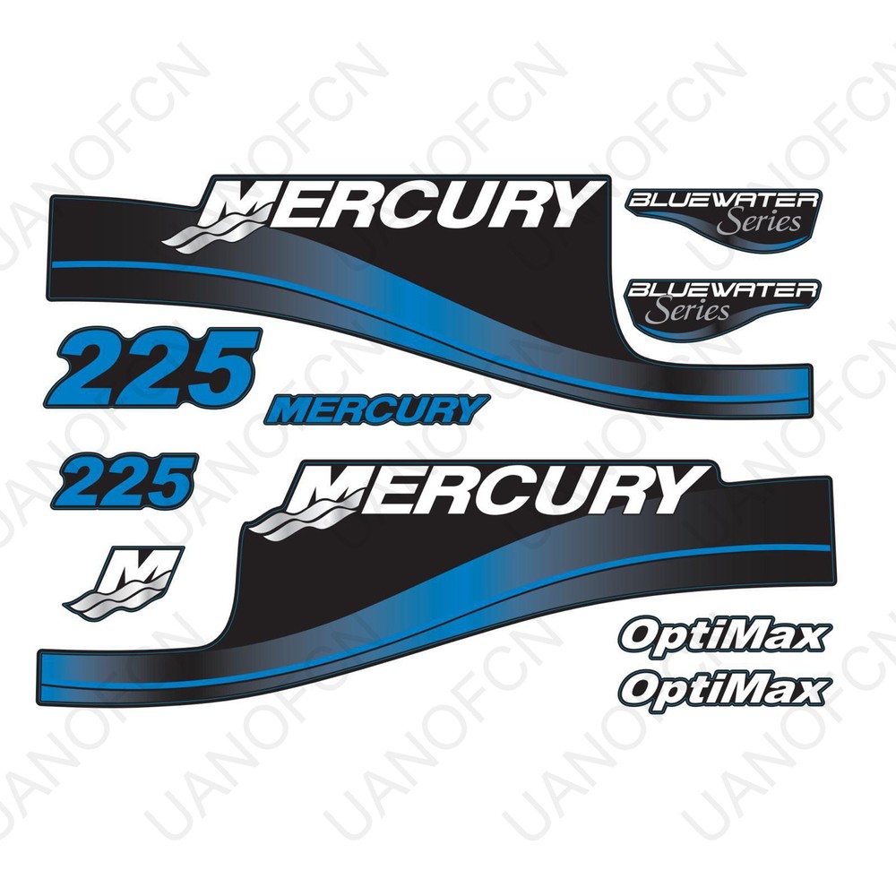 Mercury 225HP OptiMax BlueWater Outboard Engine Decals Sticker Set 855408A99