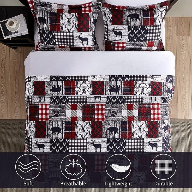 Reversible Microfiber Quilt Set Lightweight Cabin Bedspread Machine Washable New