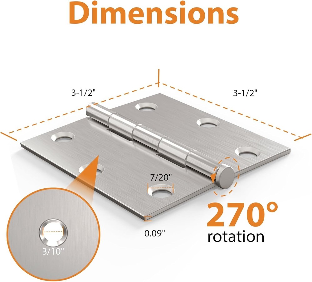 3 Pack 3.5 Inch Brushed Nickel Door Hinges, Interior 3 Pack,