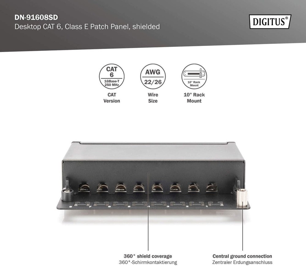 DIGITUS Desktop Patch Panel 8-Port/Cat.6 / Shielded/Cable Installation via LSA T