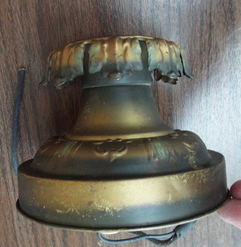 Antique Vintage Flush Mount Pressed Brass Ceiling Single Light Flame Collar