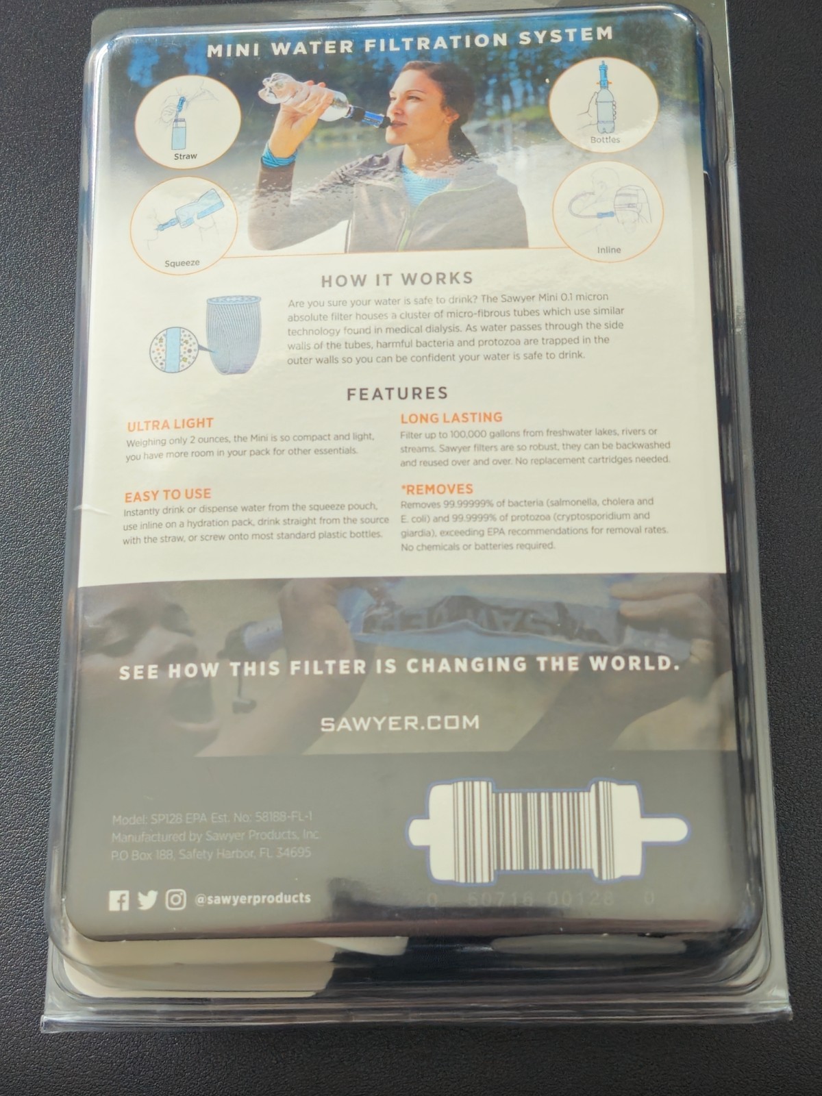 Sawyer MINI Water Filtration System Filters Up To 100,000 Gallons SP128 NEW