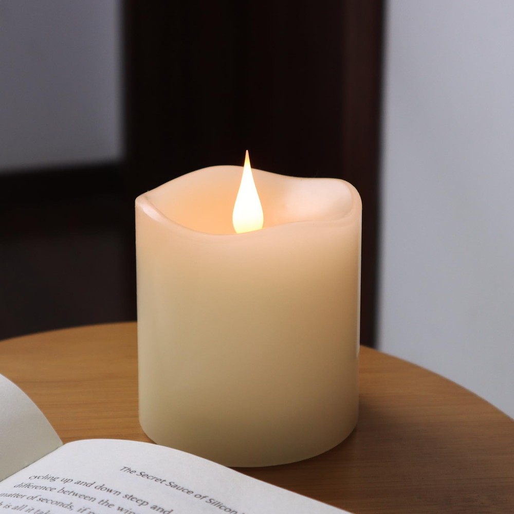 Flameless LED Candles with Timer 3D Flickering Flame 3" x 3" Ivory