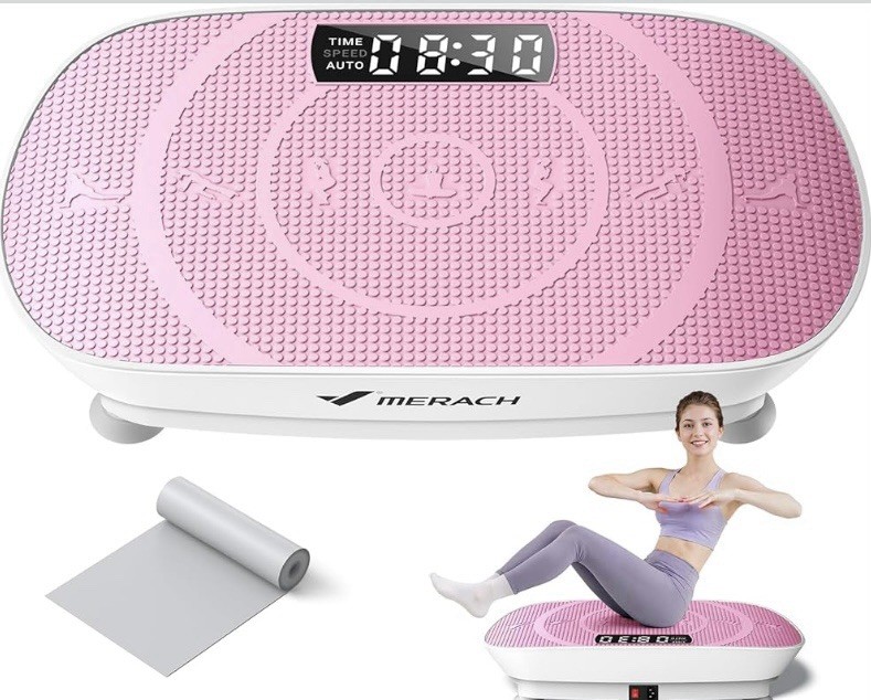 Merach Oscillating Vibration Platform Pink LCD Remote Timer Resistance Band Set