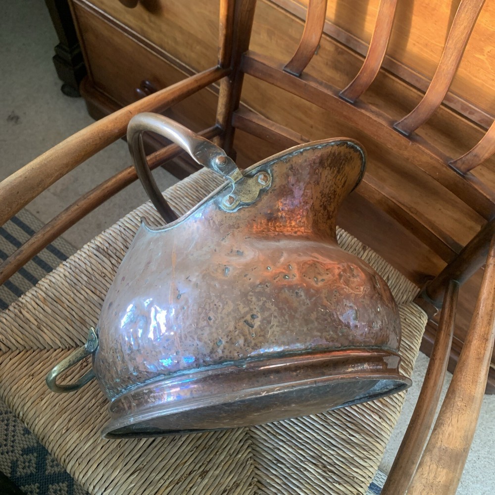 Antique victorian copper coal scuttle bucket