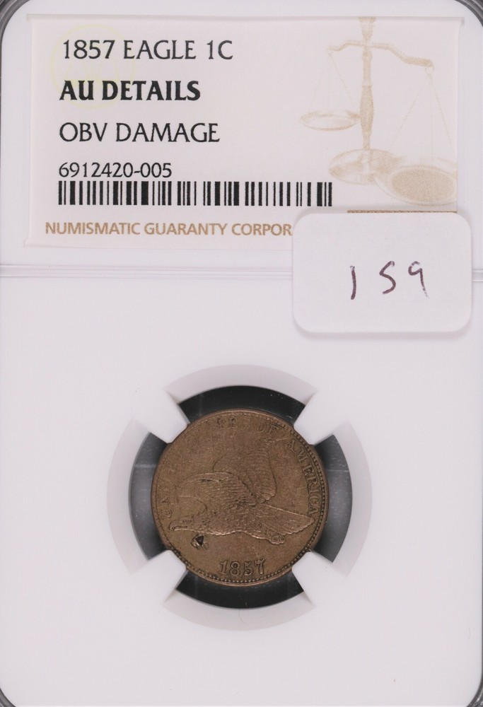 1857 Flying Eagle Cent NGC AU Details -OBV Damage #005