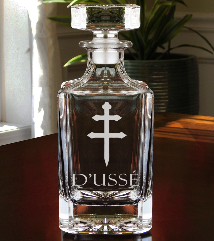 Custom Etched D'USSE Cognac Rocks Drinking Glass Gift Set Name
