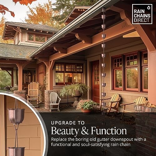 Rain Chains Direct - Flutes Rain Chain - 8.5 FT - Pure Solid Copper - Premium Ra