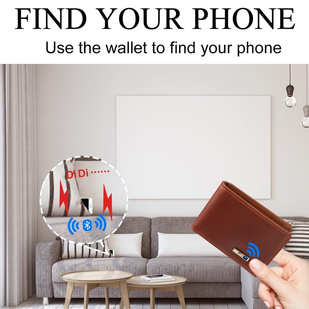 Mens Wallet Tracker Work for Android & iOS Device, Smart Wallet for Men With ...
