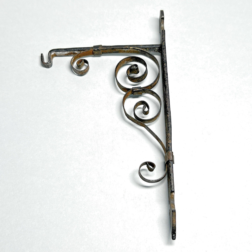 Victorian Cast Iron Wrought Scroll Bracket Wall Hanger Hook Black Single Small